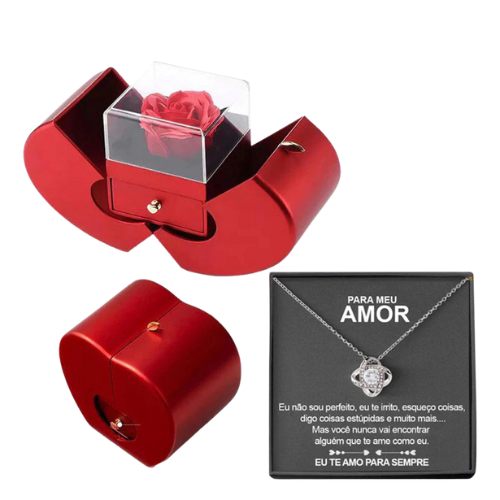 Caixa Com Rosa Eterna + Colar - Dia das mães