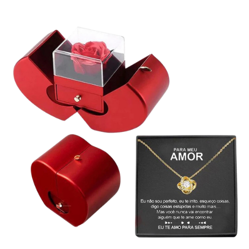 Caixa Com Rosa Eterna + Colar - Dia das mães