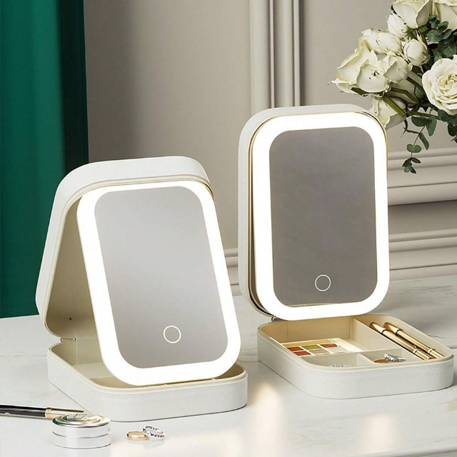Estojo de Maquiagem Portátil com Led e Espelho