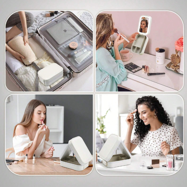 Estojo de Maquiagem Portátil com Led e Espelho