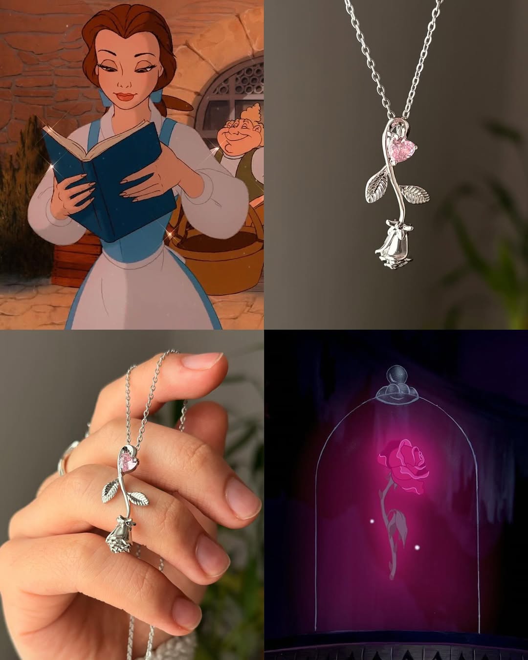 Colar Rosa Encantada - A Bela e a Fera