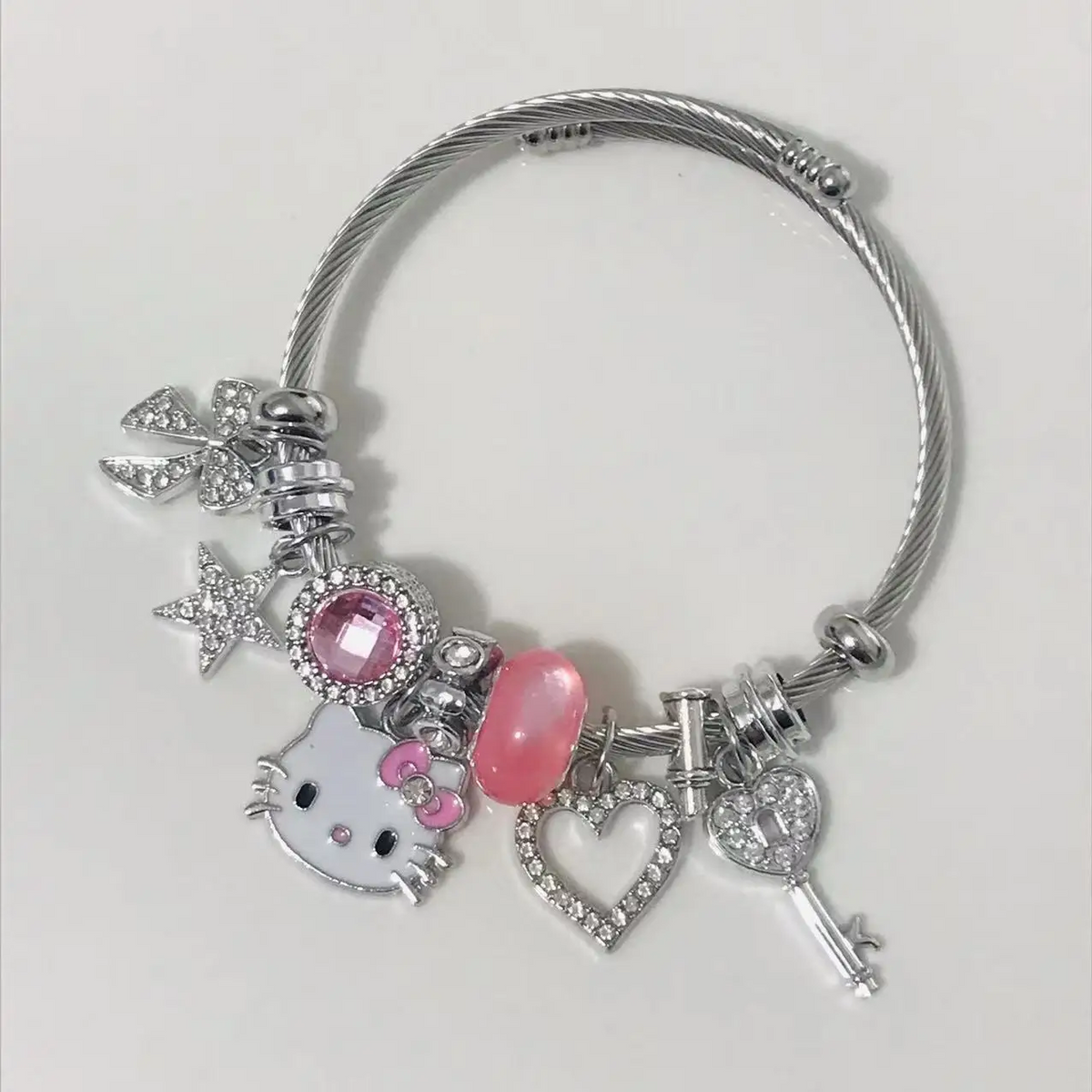 Pulseira + Berloques Hello Kitty - Prata 925