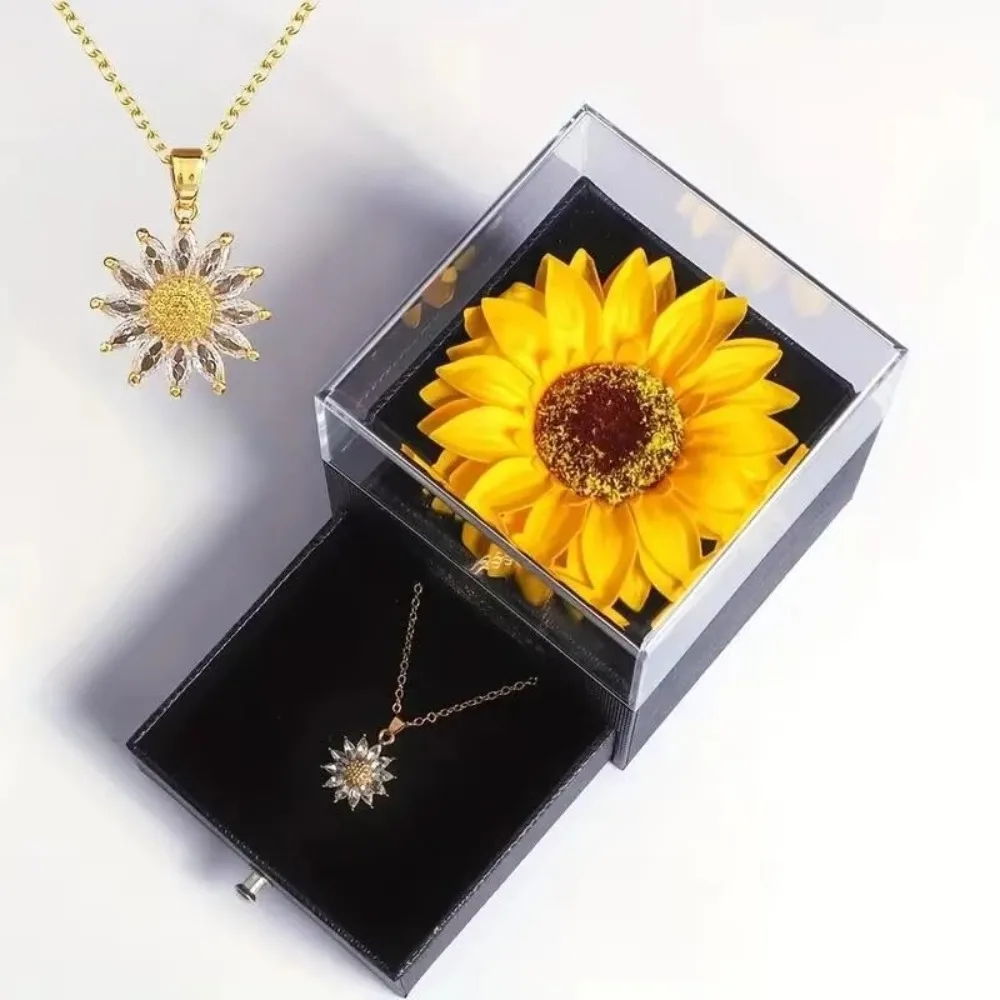 Colar Girassol + Caixinha com flor