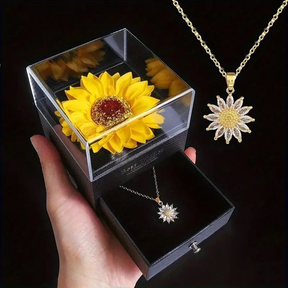 Colar Girassol + Caixinha com flor