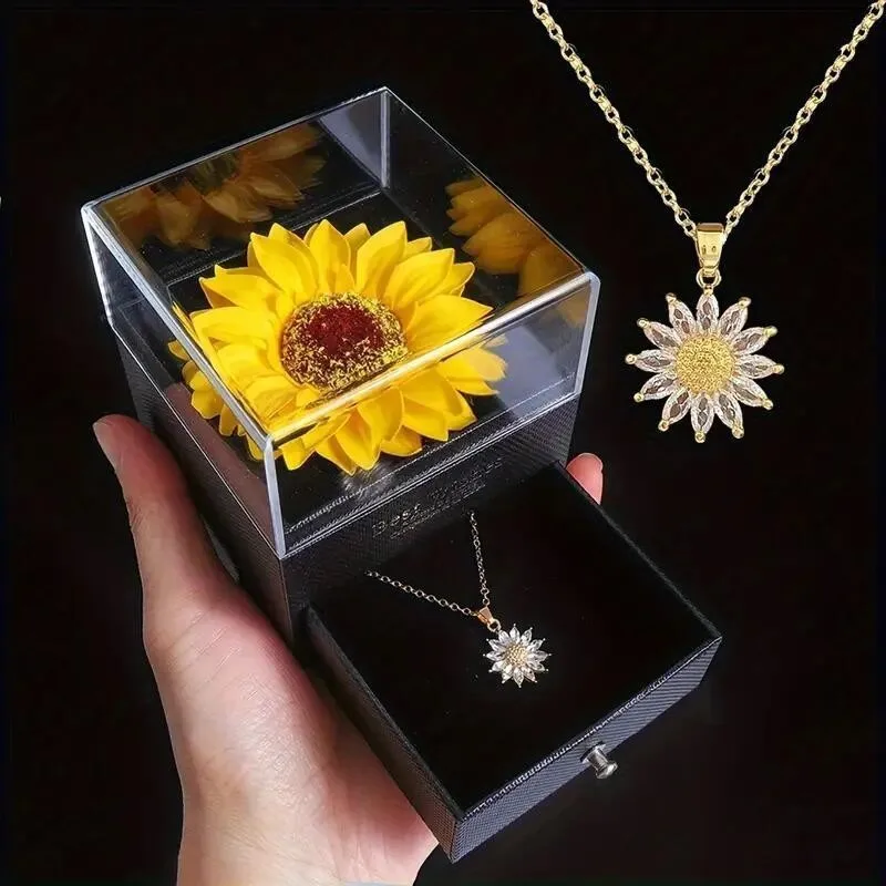 Colar Girassol + Caixinha com flor